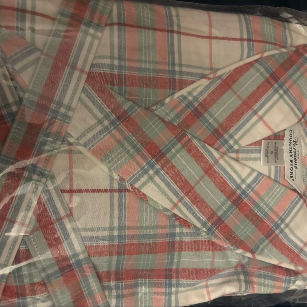 NIP Vermont Country Store Flannel Robe XL Womens Plaid White/Pink/Blue
